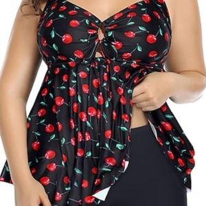 Awesome Cherries Handkerchief Tankini fits D- DD Rockstar Suit 20% spandex large